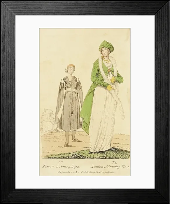 Framed Print : Fashion Plate (Female Costume of Egra - London Morning Dress), 1808. Creator: Unknown Framed Print : Fashion Plate (Female Costume of Egra - London Morning Dress), 1808. Creator: Unknown