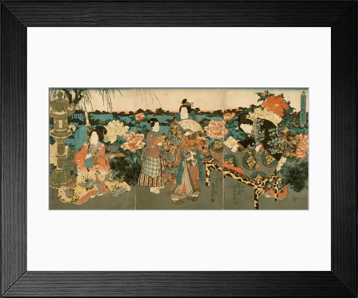 Framed Print : Courtesans in a Peony Garden, mid-19th century. Creator: Unknown Framed Print : Courtesans in a Peony Garden, mid-19th century. Creator: Unknown