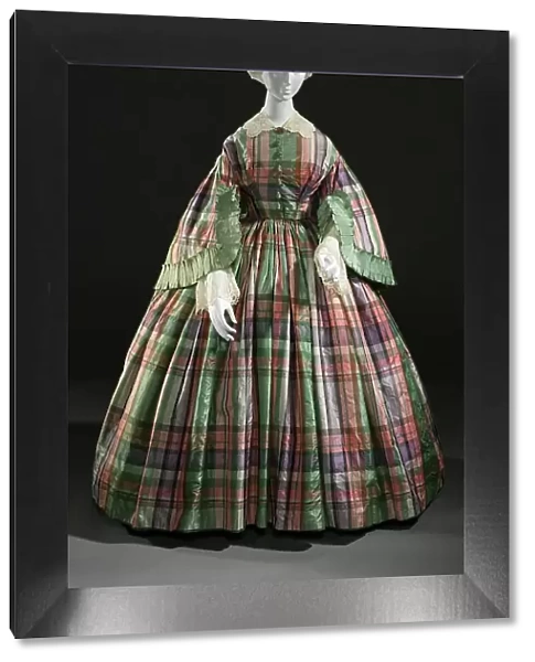 Woman's plaid silk tafetta dress, France, c.1855. Creator: Unknown