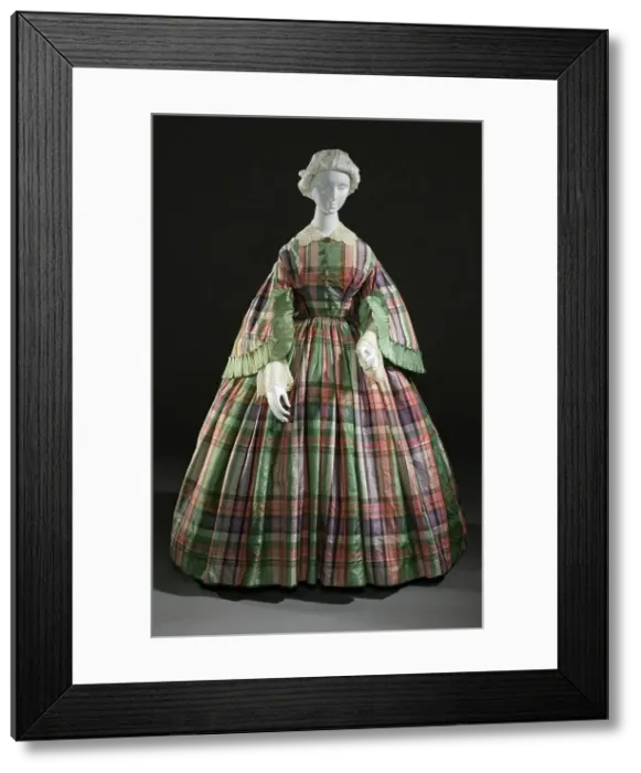 Framed Print : Woman's plaid silk tafetta dress, France, c.1855. Creator: Unknown Framed Print : Woman's plaid silk tafetta dress, France, c.1855. Creator: Unknown