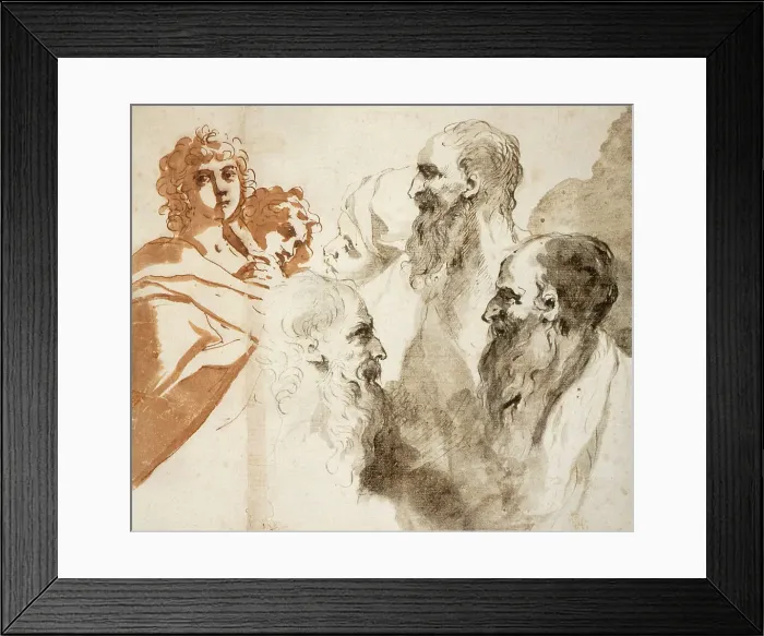 Framed Print : Sheet of Studies: Six Heads, mid-17th century. Creator: Unknown Framed Print : Sheet of Studies: Six Heads, mid-17th century. Creator: Unknown