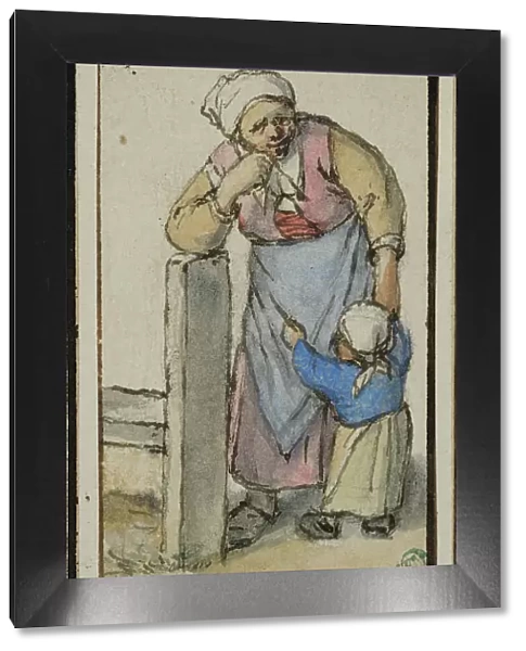 Woman leaning against a post, with a small child. Creator: Adriaen van Ostade