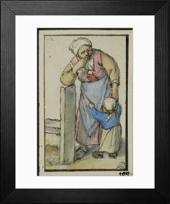 Framed Print : Woman leaning against a post, with a small child. Creator: Adriaen van Ostade Framed Print : Woman leaning against a post, with a small child. Creator: Adriaen van Ostade