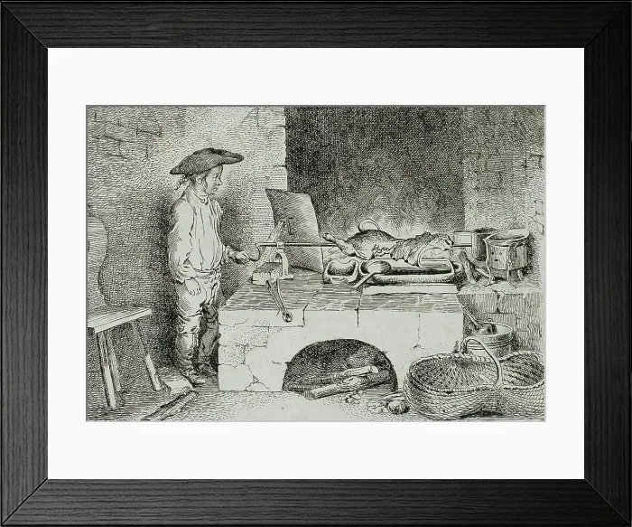 Framed Print : The Boy with the Sausage Spit, 1764. Creator: Daniel Nikolaus Chodowiecki Framed Print : The Boy with the Sausage Spit, 1764. Creator: Daniel Nikolaus Chodowiecki