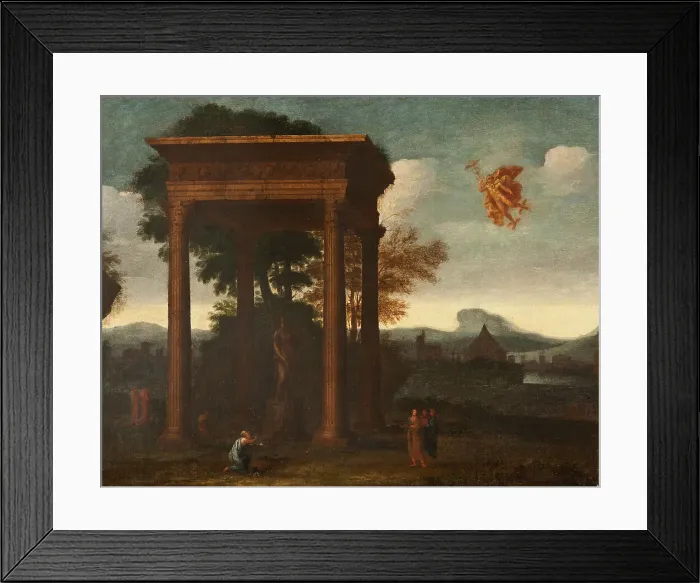 Framed Print : Landscape with Open Portico and Flying Mercury, 17th century. Creator: Andreas Achenbach Framed Print : Landscape with Open Portico and Flying Mercury, 17th century. Creator: Andreas Achenbach