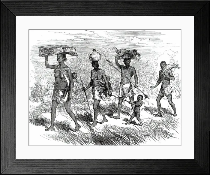 Framed Print : Lieutenant Cameron's sketches in Africa: a Native Family on the March, 1876. Creator: Unknown Framed Print : Lieutenant Cameron's sketches in Africa: a Native Family on the March, 1876. Creator: Unknown