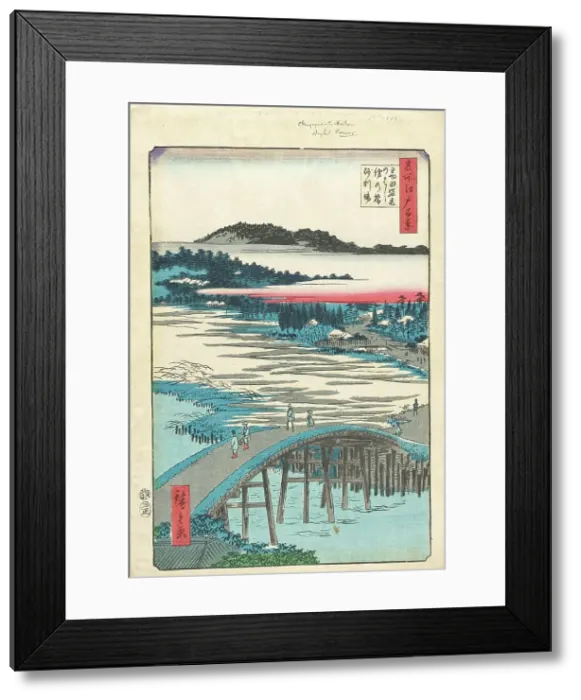 Framed Print : Sugatami Bridge, Omokage Bridge, and Jariba at Takata, 1857. Creator: Ando Hiroshige Framed Print : Sugatami Bridge, Omokage Bridge, and Jariba at Takata, 1857. Creator: Ando Hiroshige