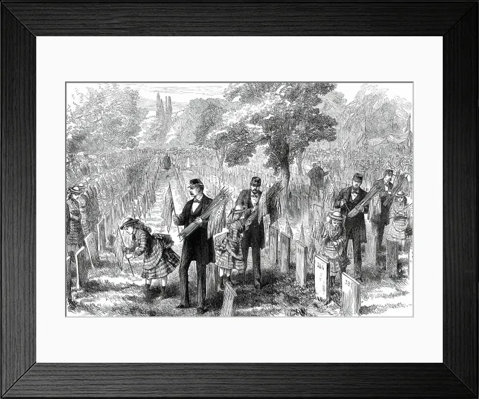 Framed Print : Decoration Day at Philadelphia: Orphans decorating their Fathers Graves in Glenwood Cemetery, 1876. Creator: Unknown Framed Print : Decoration Day at Philadelphia: Orphans decorating their Fathers Graves in Glenwood Cemetery, 1876. Creator: Unknown