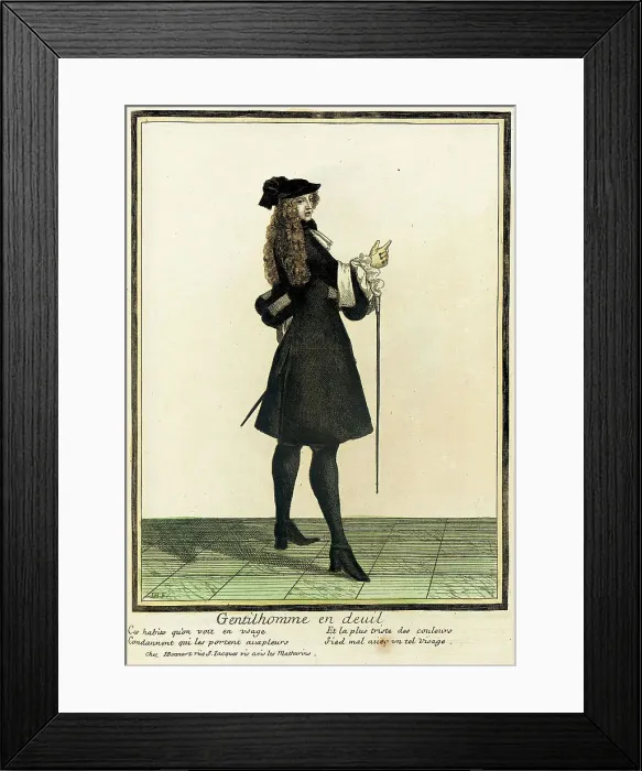 Framed Print : Recueil des modes de la cour de France, Gentilhomme en Deuil, Bound 1703-1704. Creators: Henri Bonnart, Jean-Baptiste Bonnart Framed Print : Recueil des modes de la cour de France, Gentilhomme en Deuil, Bound 1703-1704. Creators: Henri Bonnart, Jean-Baptiste Bonnart