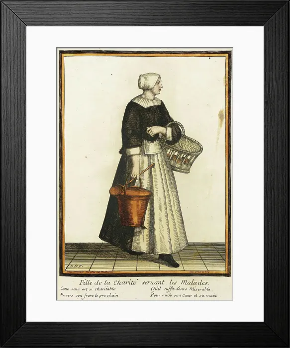 Framed Print : Recueil des modes de la cour de France, Fille de la Charité Seruant les Malades, Bound 1703-1704. Creator: Henri Bonnart Framed Print : Recueil des modes de la cour de France, Fille de la Charité Seruant les Malades, Bound 1703-1704. Creator: Henri Bonnart