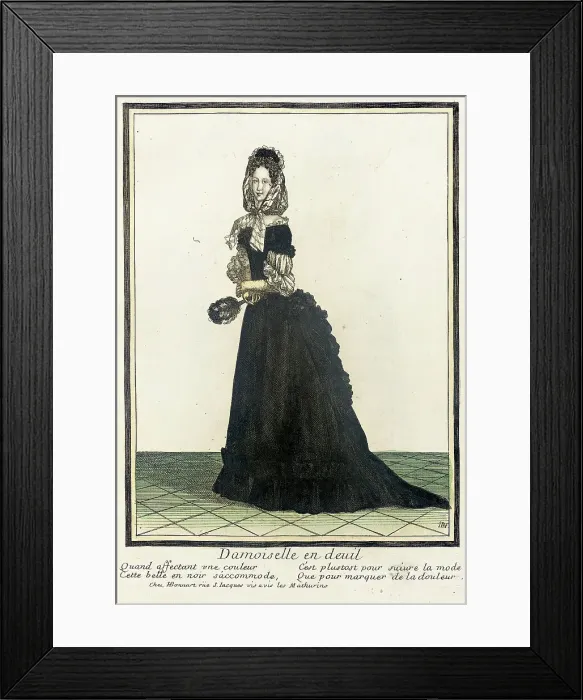 Framed Print : Recueil des modes de la cour de France, Damoiselle en Deuil, Bound 1703-1704. Creator: Henri Bonnart Framed Print : Recueil des modes de la cour de France, Damoiselle en Deuil, Bound 1703-1704. Creator: Henri Bonnart
