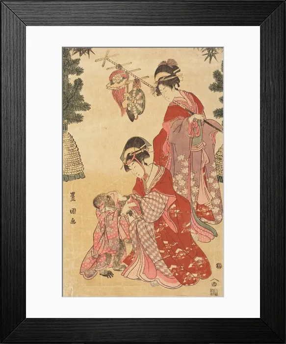 Framed Print : Women Dancing at New Years as Monkey Trainers, c1800. Creator: Utagawa Toyokuni I Framed Print : Women Dancing at New Years as Monkey Trainers, c1800. Creator: Utagawa Toyokuni I