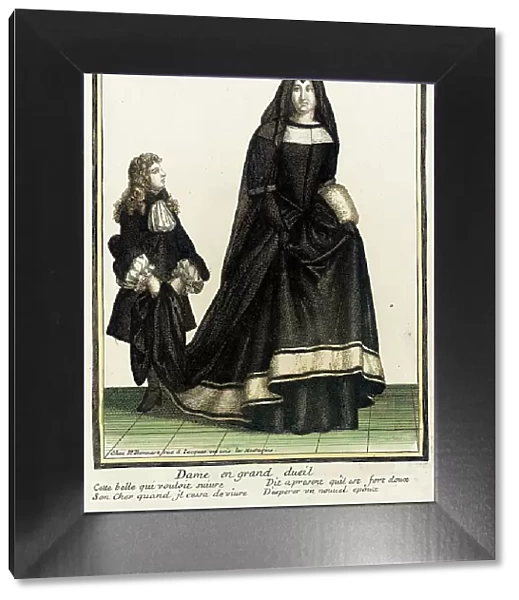 Recueil des modes de la cour de France, Dame en Grand Dueil, Bound 1703-1704. Creator: Henri Bonnart