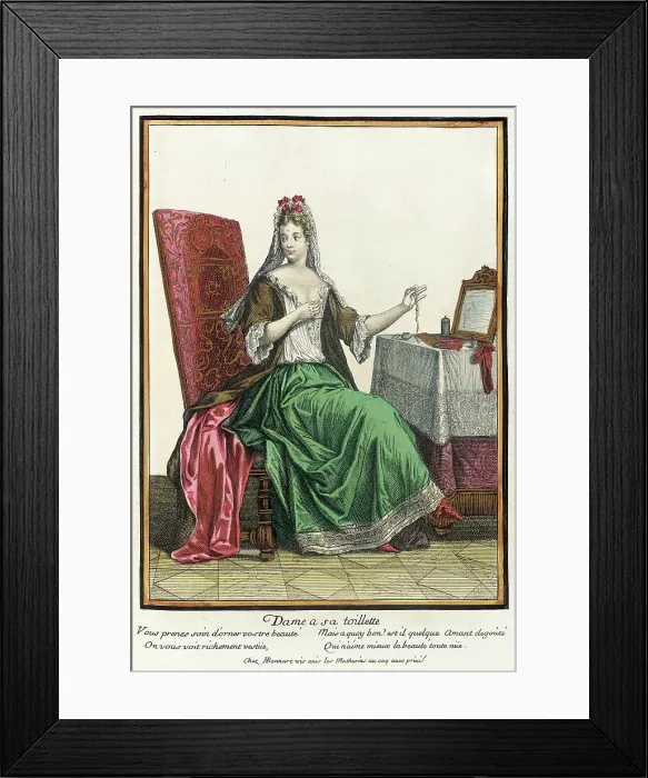 Framed Print : Recueil des modes de la cour de France, Dame a sa Toilette, 1687, bound 1703-1704. Creator: Henri Bonnart Framed Print : Recueil des modes de la cour de France, Dame a sa Toilette, 1687, bound 1703-1704. Creator: Henri Bonnart