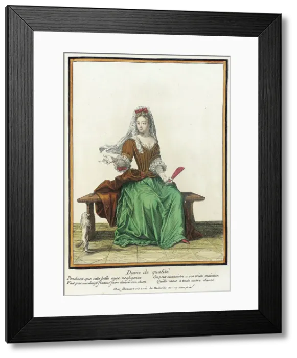 Framed Print : Recueil des modes de la cour de France, Dame de Qualité, Bound 1703-1704. Creator: Henri Bonnart Framed Print : Recueil des modes de la cour de France, Dame de Qualité, Bound 1703-1704. Creator: Henri Bonnart