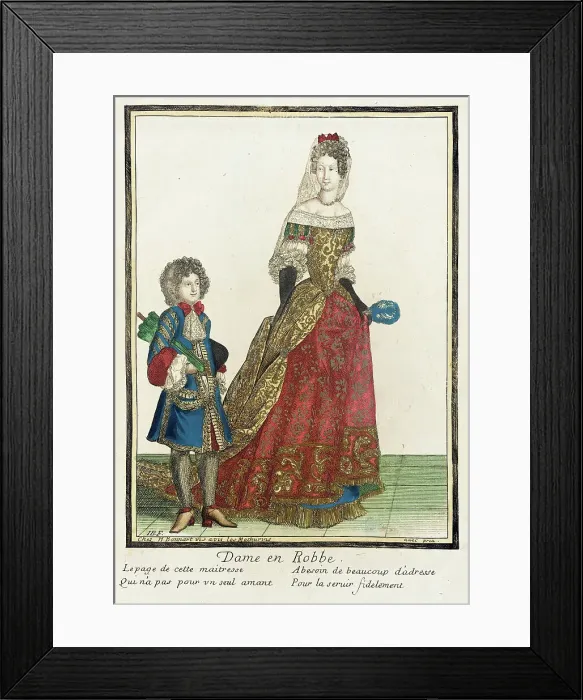 Framed Print : Recueil des modes de la cour de France, Dame en Robbe, Bound 1703-1704. Creators: Henri Bonnart, Jean-Baptiste Bonnart Framed Print : Recueil des modes de la cour de France, Dame en Robbe, Bound 1703-1704. Creators: Henri Bonnart, Jean-Baptiste Bonnart