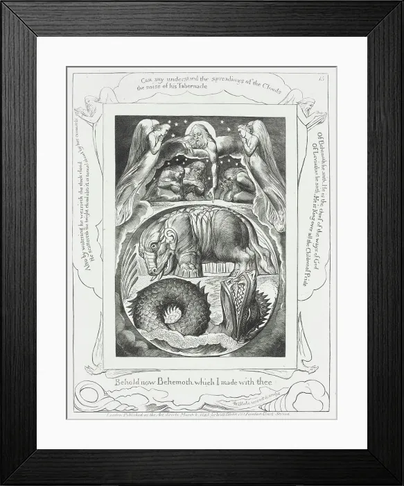 Framed Print : God Pointing out Behemoth...and Leviathan, 1825. Creator: William Blake