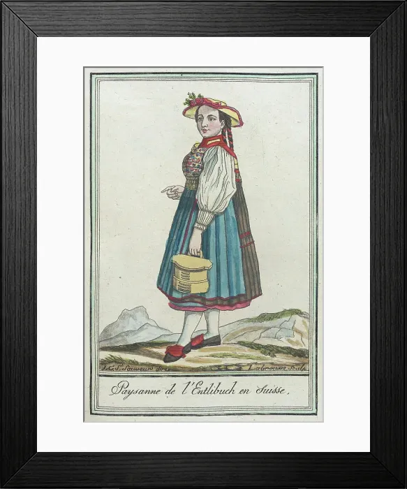 Framed Print : Costumes de Différents Pays, Paysanne de l'Entlibuch en Suisse, c1797. Creators: Jacques Grasset de Saint-Sauveur, LF Labrousse Framed Print : Costumes de Différents Pays, Paysanne de l'Entlibuch en Suisse, c1797. Creators: Jacques Grasset de Saint-Sauveur, LF Labrousse