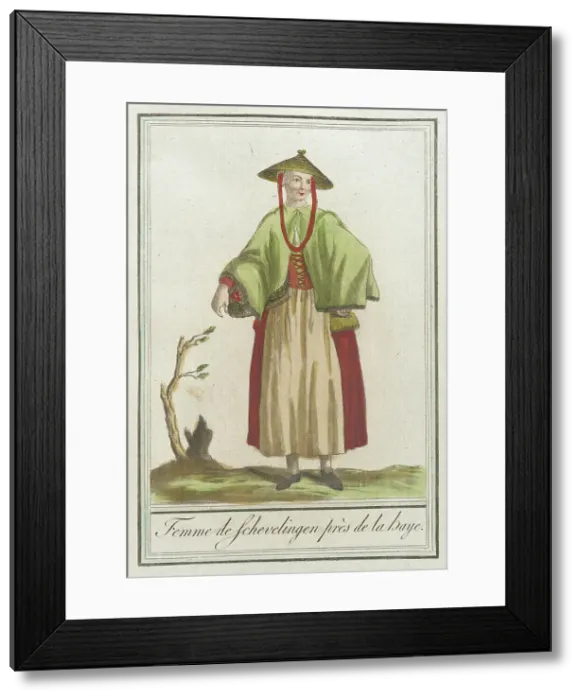 Framed Print : Costumes de Différents Pays, Femme de Schevelingen Près de la Baye, c1797. Creators: Jacques Grasset de Saint-Sauveur, LF Labrousse Framed Print : Costumes de Différents Pays, Femme de Schevelingen Près de la Baye, c1797. Creators: Jacques Grasset de Saint-Sauveur, LF Labrousse