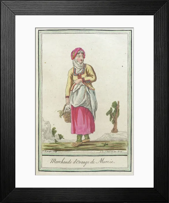 Framed Print : Costumes de Différents Pays, Marchande d'Orange de Murcie, c1797. Creators: Jacques Grasset de Saint-Sauveur, LF Labrousse Framed Print : Costumes de Différents Pays, Marchande d'Orange de Murcie, c1797. Creators: Jacques Grasset de Saint-Sauveur, LF Labrousse
