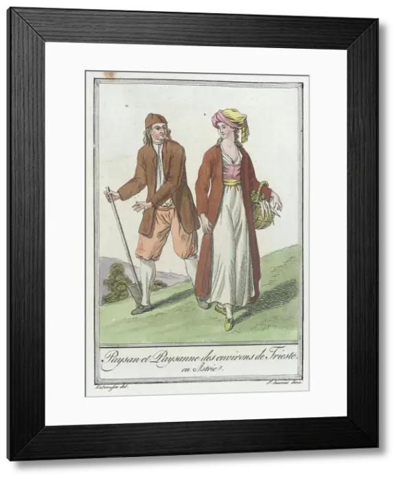 Framed Print : Costumes de Différents Pays, Paysan et Paysanne des Environs de Triste, en Istrie, c1797. Creators: Jacques Grasset de Saint-Sauveur, LF Labrousse Framed Print : Costumes de Différents Pays, Paysan et Paysanne des Environs de Triste, en Istrie, c1797. Creators: Jacques Grasset de Saint-Sauveur, LF Labrousse
