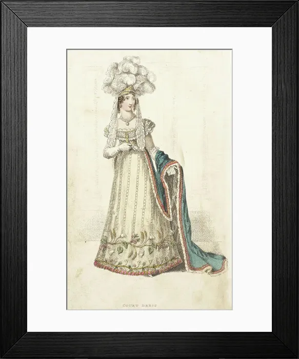 Framed Print : Fashion Plate (Court Dress), 1822. Creator: John Bell Framed Print : Fashion Plate (Court Dress), 1822. Creator: John Bell