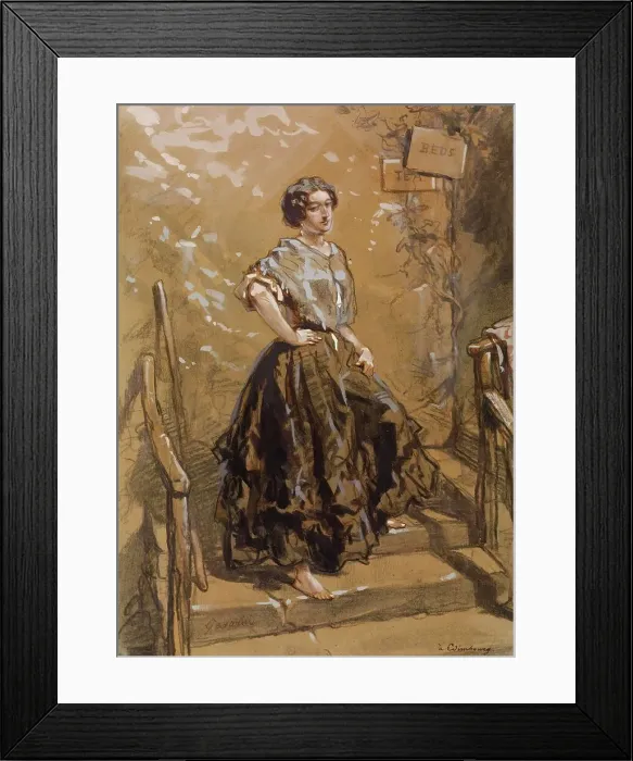 Framed Print : Young Woman Standing on Steps, 1849. Creator: Paul Gavarni Framed Print : Young Woman Standing on Steps, 1849. Creator: Paul Gavarni