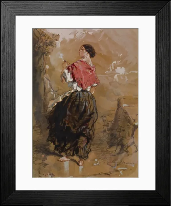 Framed Print : Peasant Girl Smoking, 1849. Creator: Paul Gavarni Framed Print : Peasant Girl Smoking, 1849. Creator: Paul Gavarni