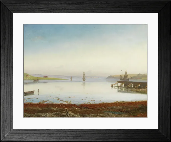 Framed Print : Ships on a Fiord, mid-late 19th century. Creator: Thorald Laessoe Framed Print : Ships on a Fiord, mid-late 19th century. Creator: Thorald Laessoe