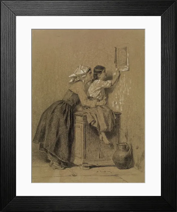 Framed Print : Interior, Woman and Child, c1835. Creator: Alexandre-Marie Guillemin Framed Print : Interior, Woman and Child, c1835. Creator: Alexandre-Marie Guillemin