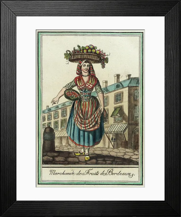 Framed Print : Costumes de Différent Pays, Marchande de Fruits de Bordeaux, c1797. Creators: Jacques Grasset de Saint-Sauveur, LF Labrousse Framed Print : Costumes de Différent Pays, Marchande de Fruits de Bordeaux, c1797. Creators: Jacques Grasset de Saint-Sauveur, LF Labrousse