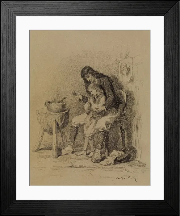 Framed Print : Interior, Man Teaching Boy to Pray, c1840. Creator: Alexandre-Marie Guillemin Framed Print : Interior, Man Teaching Boy to Pray, c1840. Creator: Alexandre-Marie Guillemin