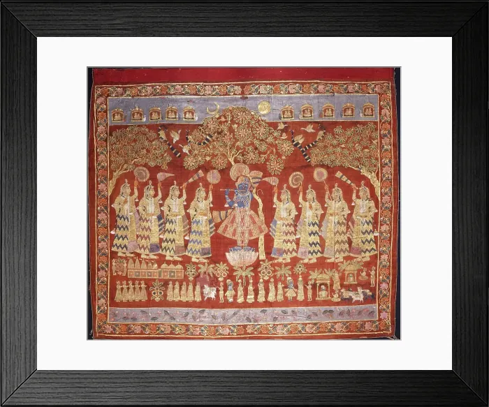 Framed Print : Temple Hanging (Pichvai) Depicting Krishna with Gopis, c1800. Creator: Unknown Framed Print : Temple Hanging (Pichvai) Depicting Krishna with Gopis, c1800. Creator: Unknown