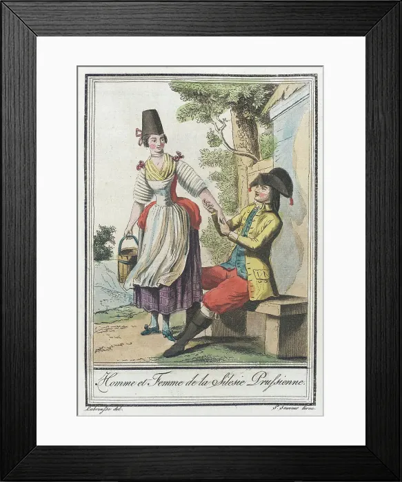Framed Print : Costumes de Différents Pays, Homme et Femme de la Silesie Prussienne, c1797. Creators: Jacques Grasset de Saint-Sauveur, LF Labrousse Framed Print : Costumes de Différents Pays, Homme et Femme de la Silesie Prussienne, c1797. Creators: Jacques Grasset de Saint-Sauveur, LF Labrousse