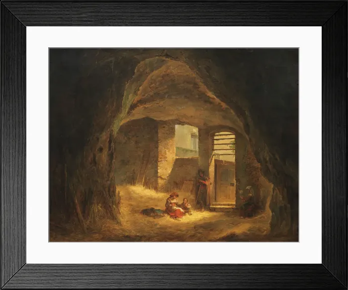 Framed Print : Italian Peasants in a Grotto (Antique Grotto in the Tarpeian Rock), 1821. Creator: Alexander Lauréus Framed Print : Italian Peasants in a Grotto (Antique Grotto in the Tarpeian Rock), 1821. Creator: Alexander Lauréus