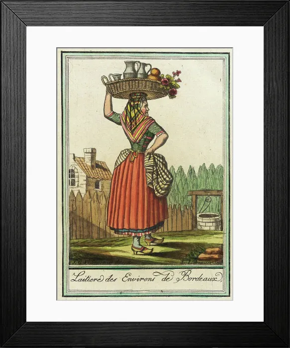 Framed Print : Costumes de Différent Pays, Laitiere des Environs de Bordeaux, c1797. Creators: Jacques Grasset de Saint-Sauveur, LF Labrousse Framed Print : Costumes de Différent Pays, Laitiere des Environs de Bordeaux, c1797. Creators: Jacques Grasset de Saint-Sauveur, LF Labrousse