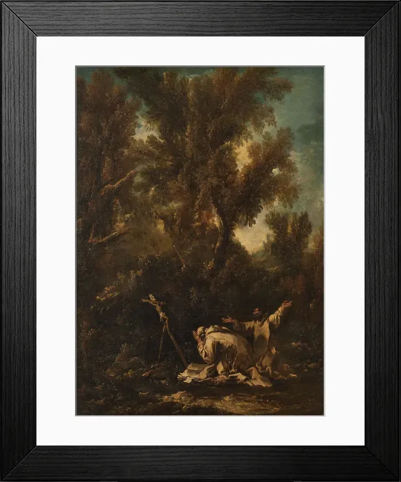 Framed Print : Landscape with two penitent monks, late 17th-mid 18th century. Creator: Alessandro Magnasco Framed Print : Landscape with two penitent monks, late 17th-mid 18th century. Creator: Alessandro Magnasco