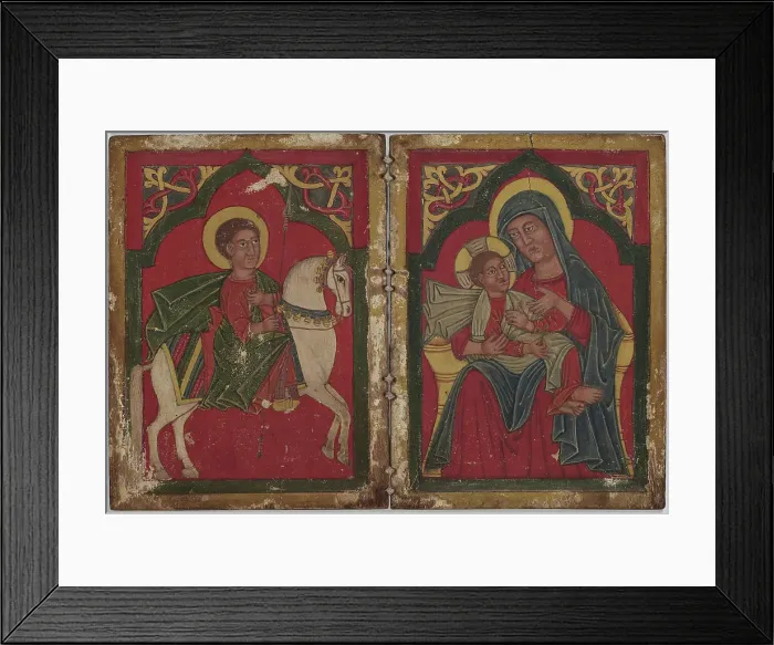 Framed Print : Diptych Icon with Saint George, and Mary and the Infant Christ, early 15th century. Creator: Unknown Framed Print : Diptych Icon with Saint George, and Mary and the Infant Christ, early 15th century. Creator: Unknown