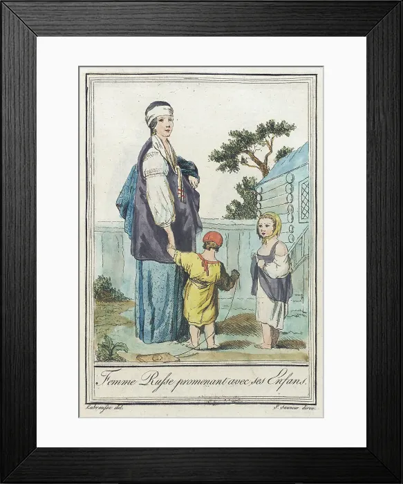 Framed Print : Costumes de Différents Pays, Femme Russe Promenant avec ses Enfans, c1797. Creators: Jacques Grasset de Saint-Sauveur, LF Labrousse Framed Print : Costumes de Différents Pays, Femme Russe Promenant avec ses Enfans, c1797. Creators: Jacques Grasset de Saint-Sauveur, LF Labrousse