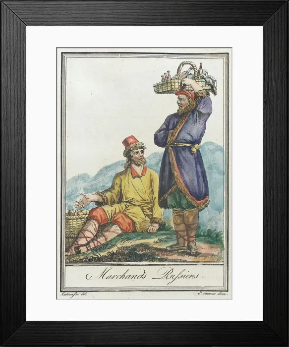 Framed Print : Costumes de Différents Pays, Marchands Russiens, c1797. Creators: Jacques Grasset de Saint-Sauveur, LF Labrousse Framed Print : Costumes de Différents Pays, Marchands Russiens, c1797. Creators: Jacques Grasset de Saint-Sauveur, LF Labrousse