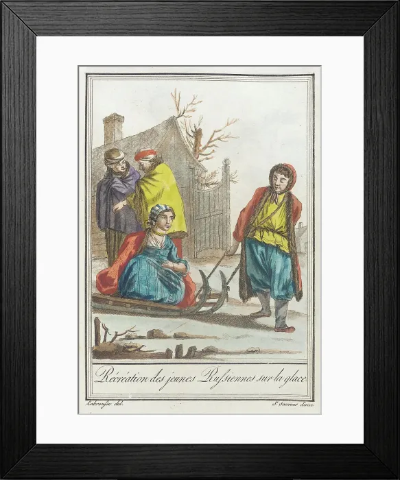 Framed Print : Costumes de Différents Pays, Récréation des Jeunes Russiennes sur la Glace, c1797. Creators: Jacques Grasset de Saint-Sauveur, LF Labrousse Framed Print : Costumes de Différents Pays, Récréation des Jeunes Russiennes sur la Glace, c1797. Creators: Jacques Grasset de Saint-Sauveur, LF Labrousse