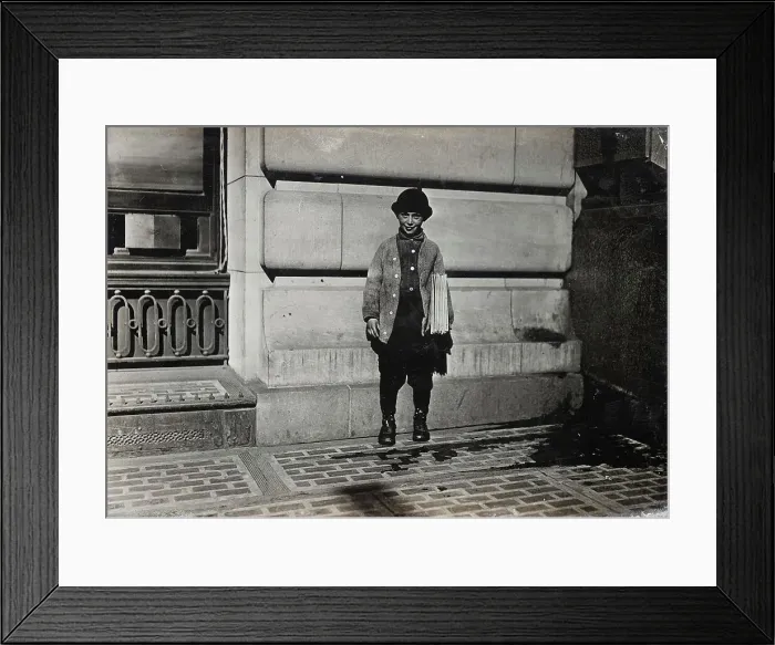 Framed Print : Newsboy, 1909. Creator: Lewis Wickes Hine Framed Print : Newsboy, 1909. Creator: Lewis Wickes Hine