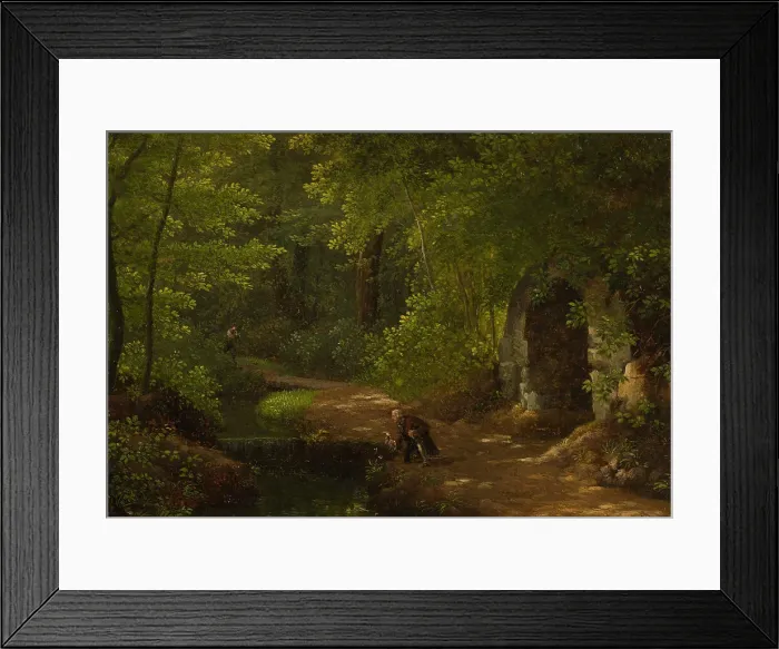 Framed Print : Jean-Jacques Rousseau picking flowers at the bubbling spring near the grotto in the northern park... Creator: Alexandre Haycinthe Dunouy Framed Print : Jean-Jacques Rousseau picking flowers at the bubbling spring near the grotto in the northern park... Creator: Alexandre Haycinthe Dunouy