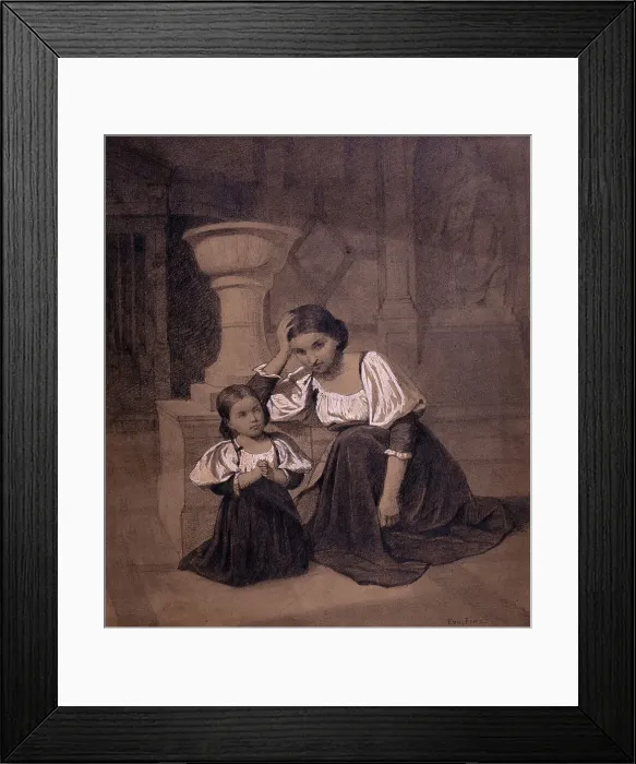 Framed Print : Mother and Child in Prayer, 19th century. Creator: Eugene Francois Fines Framed Print : Mother and Child in Prayer, 19th century. Creator: Eugene Francois Fines