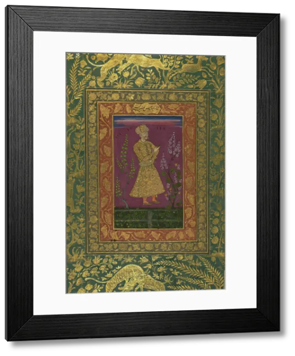 Framed Print : Single Leaf of a Portrait of Shah Abbas I, Painting: 18th century; Calligraphy: 1582-1583. Creator: Unknown Framed Print : Single Leaf of a Portrait of Shah Abbas I, Painting: 18th century; Calligraphy: 1582-1583. Creator: Unknown