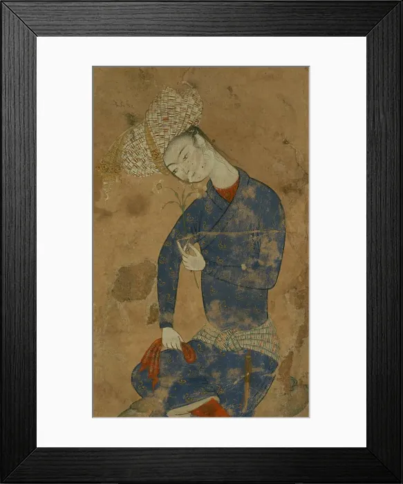 Framed Print : Young Man with a Flower, 11th century AH / AD 17th century. Creator: Unknown Framed Print : Young Man with a Flower, 11th century AH / AD 17th century. Creator: Unknown