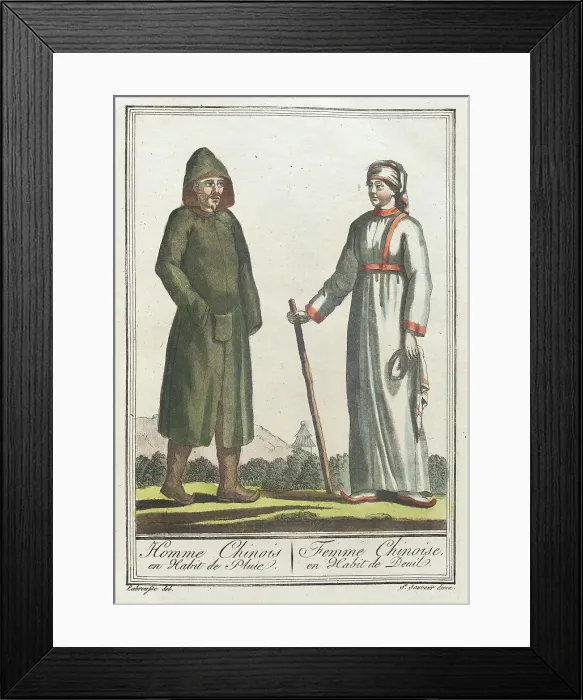 Framed Print : Costumes de Différents Pays, Homme Chinois en Habit de Pluie. Femme Chinoise, en Habit... c1797. Creators: Jacques Grasset de Saint-Sauveur, LF Labrousse Framed Print : Costumes de Différents Pays, Homme Chinois en Habit de Pluie. Femme Chinoise, en Habit... c1797. Creators: Jacques Grasset de Saint-Sauveur, LF Labrousse
