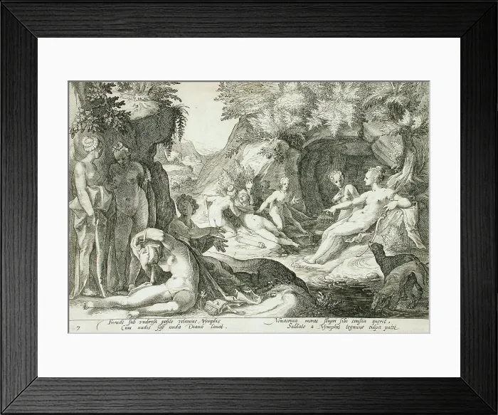 Framed Print : Diana and Her Nymphs Discovering Callisto's Pregnancy, published 1590. Creator: Hendrik Goltzius Framed Print : Diana and Her Nymphs Discovering Callisto's Pregnancy, published 1590. Creator: Hendrik Goltzius