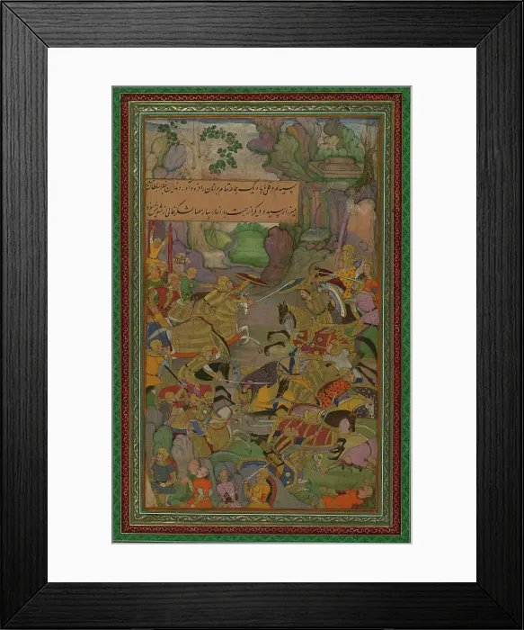 Framed Print : Single Leaf of a Battle Scene from the Baburnamah, late 10th century AH / AD 16th century. Creator: Unknown Framed Print : Single Leaf of a Battle Scene from the Baburnamah, late 10th century AH / AD 16th century. Creator: Unknown