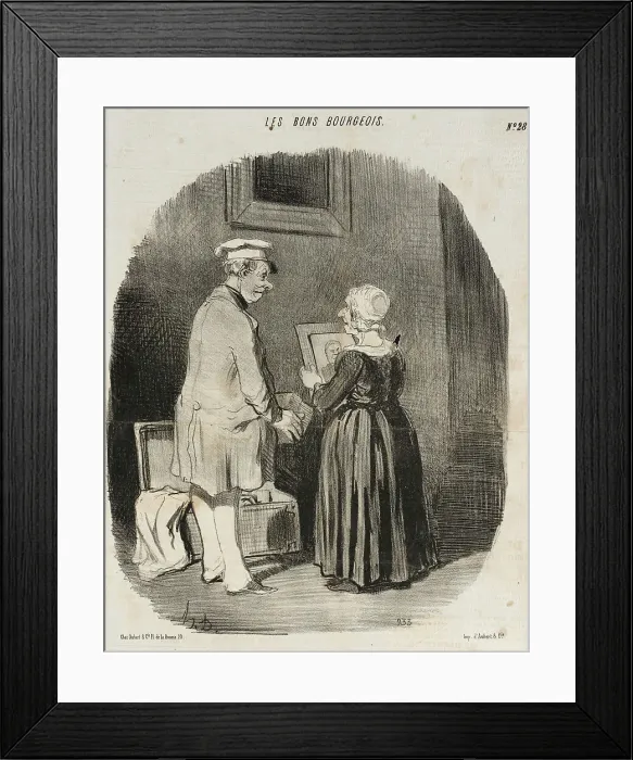 Framed Print : Tiens, ma femme, v'là mon portrait au Daguerreotype... 1846. Creator: Honore Daumier Framed Print : Tiens, ma femme, v'là mon portrait au Daguerreotype... 1846. Creator: Honore Daumier